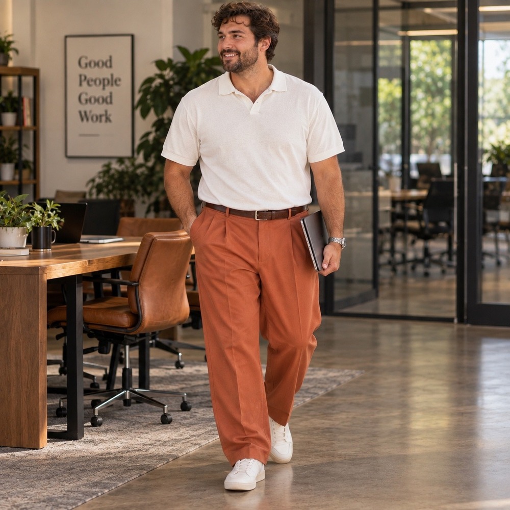 Standard Cloth Mens Pleated Wide Leg Trousers Rust Orange Size 36 Flat Front
